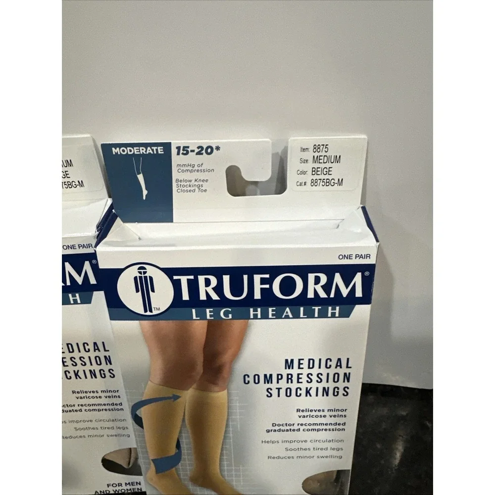 2 pair Trueform MicroFiber Medical Compression Stockings Medium Beige